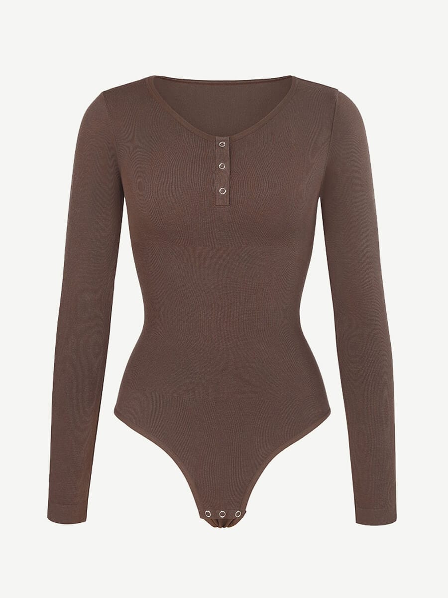 Seamless Outer Long Sleeve Thong Bodysuit