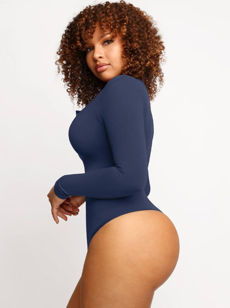 Seamless Outer Long Sleeve Thong Bodysuit