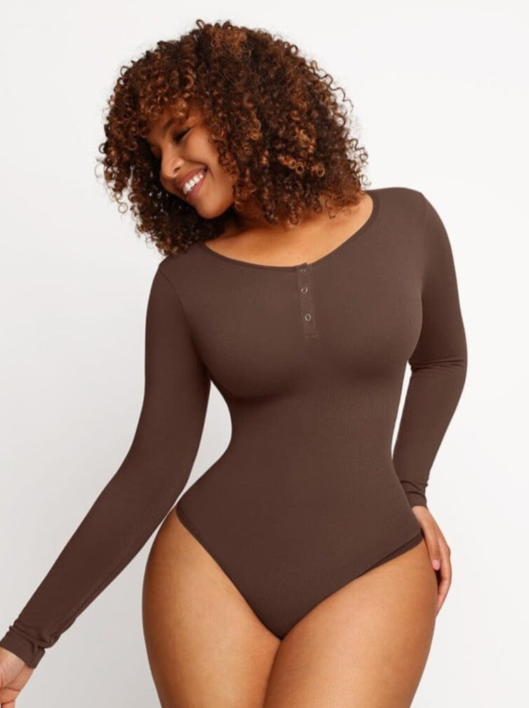 Seamless Outer Long Sleeve Thong Bodysuit