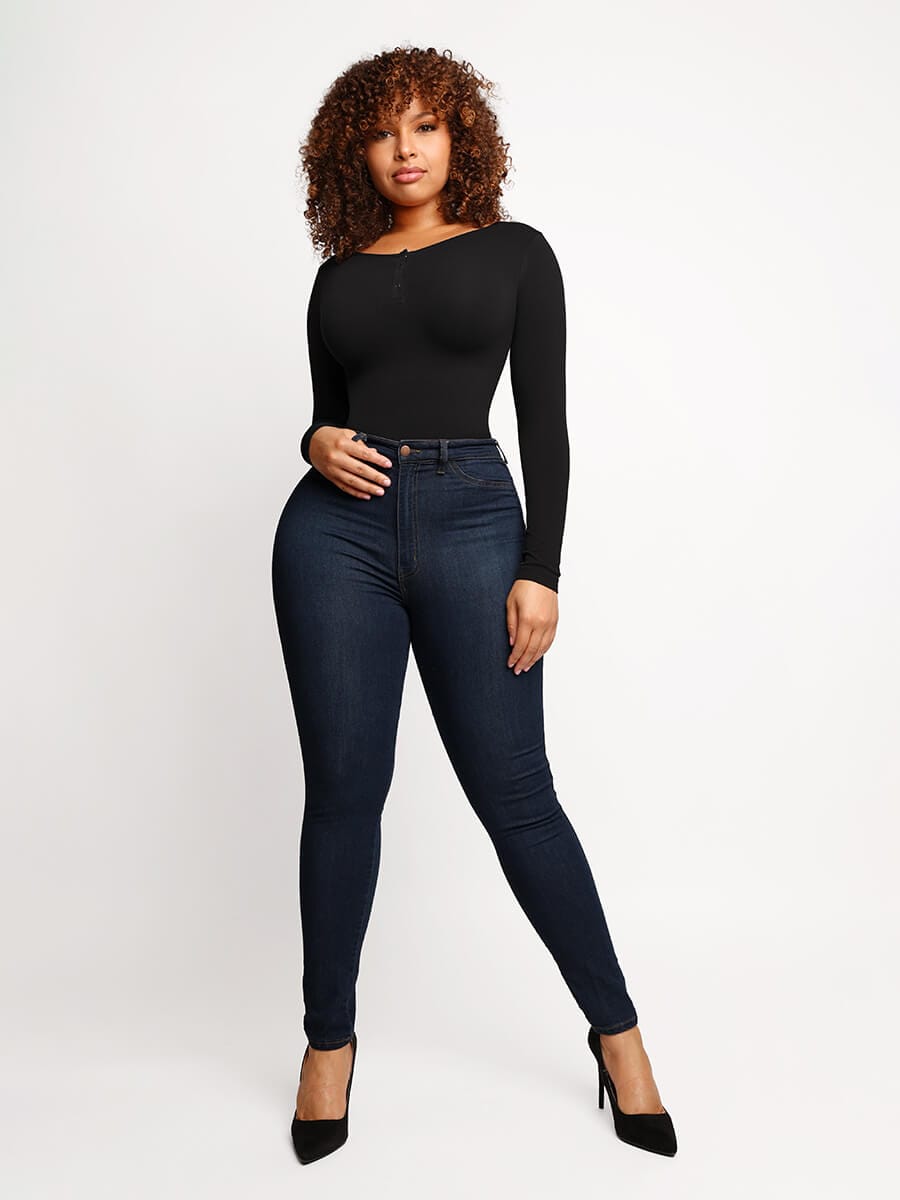 Seamless Outer Long Sleeve Thong Bodysuit