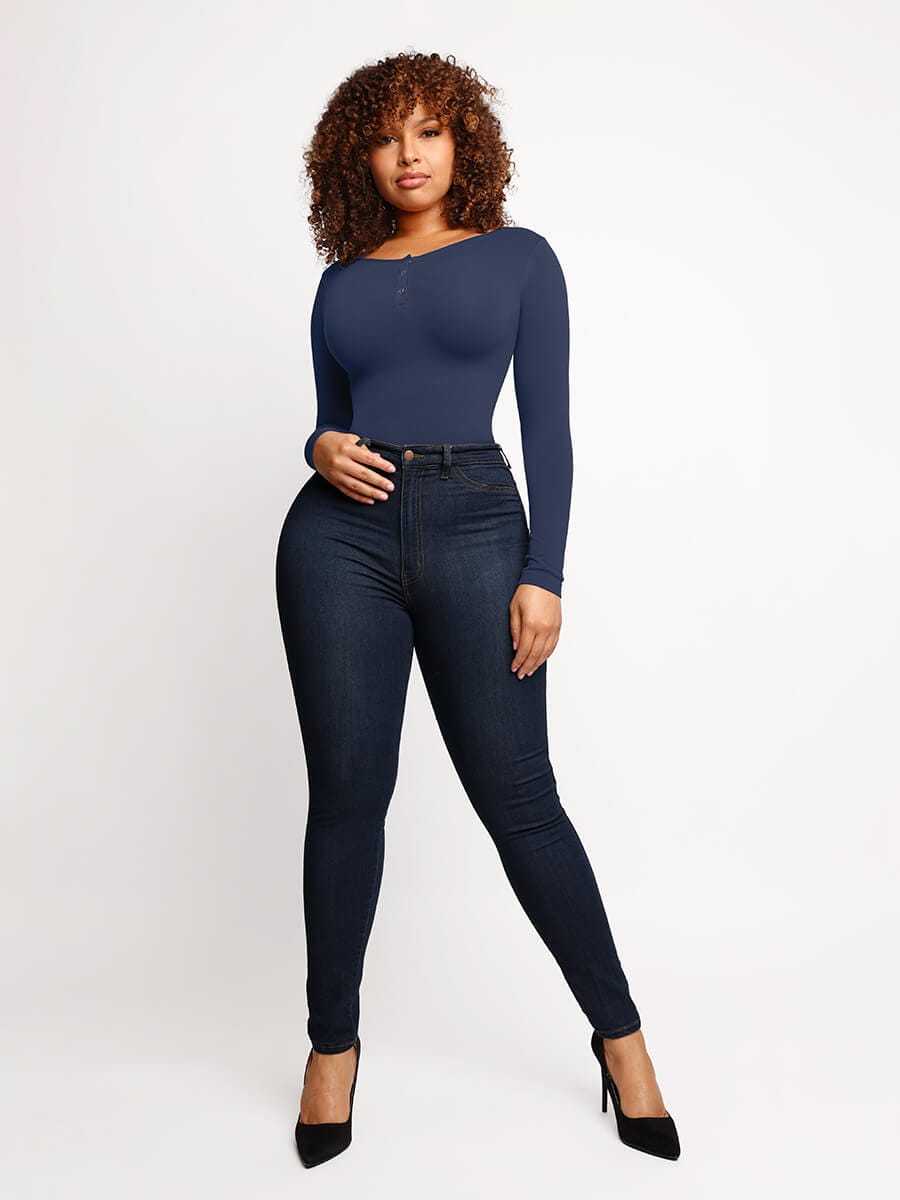 Seamless Outer Long Sleeve Thong Bodysuit