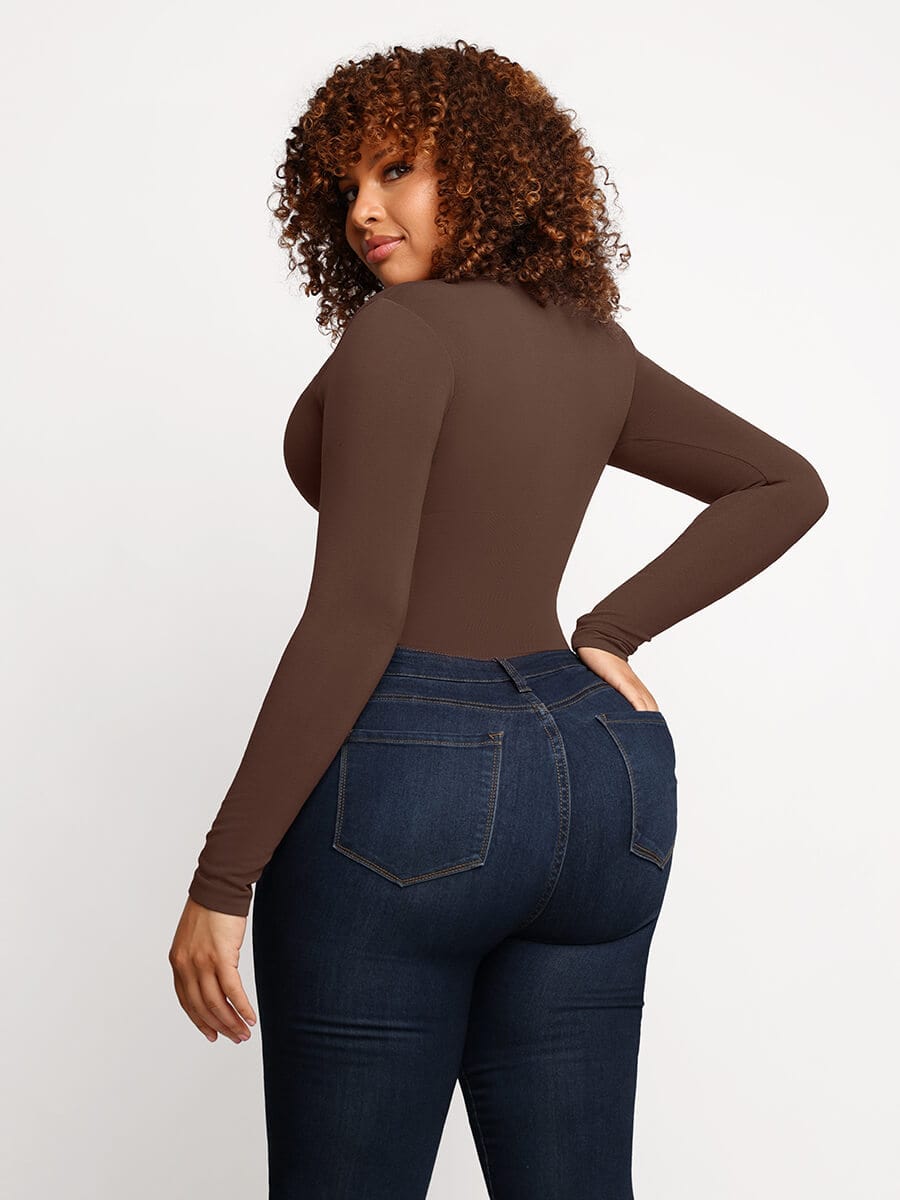 Seamless Outer Long Sleeve Thong Bodysuit