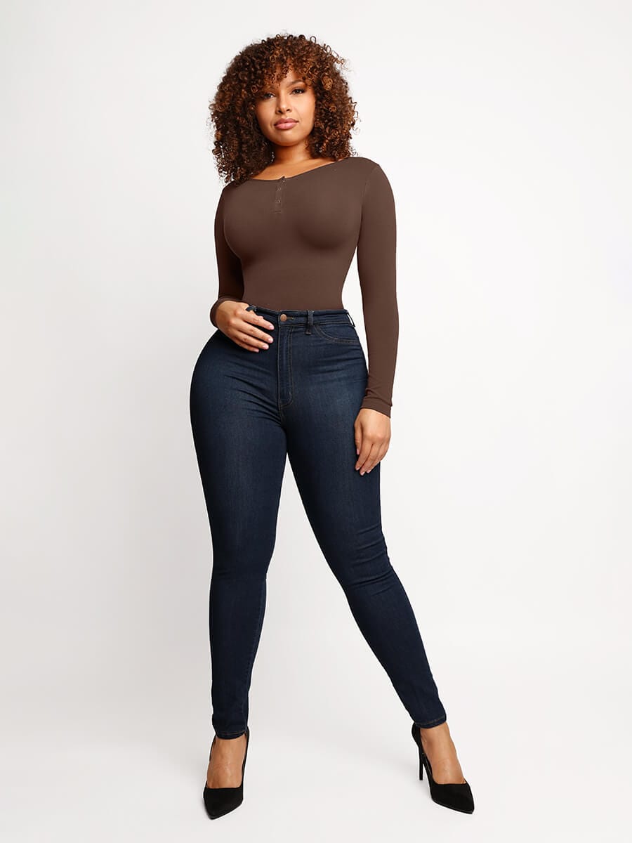 Seamless Outer Long Sleeve Thong Bodysuit