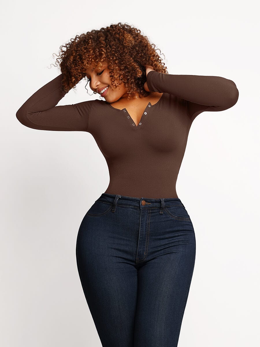 Seamless Outer Long Sleeve Thong Bodysuit