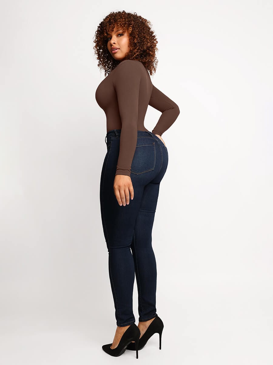 Seamless Outer Long Sleeve Thong Bodysuit