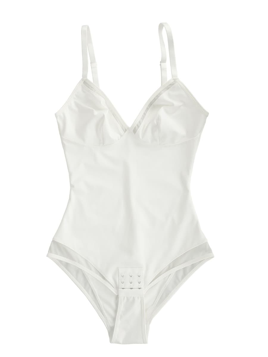 Sexy Deep V-Neck Mesh Sheer Bodysuit