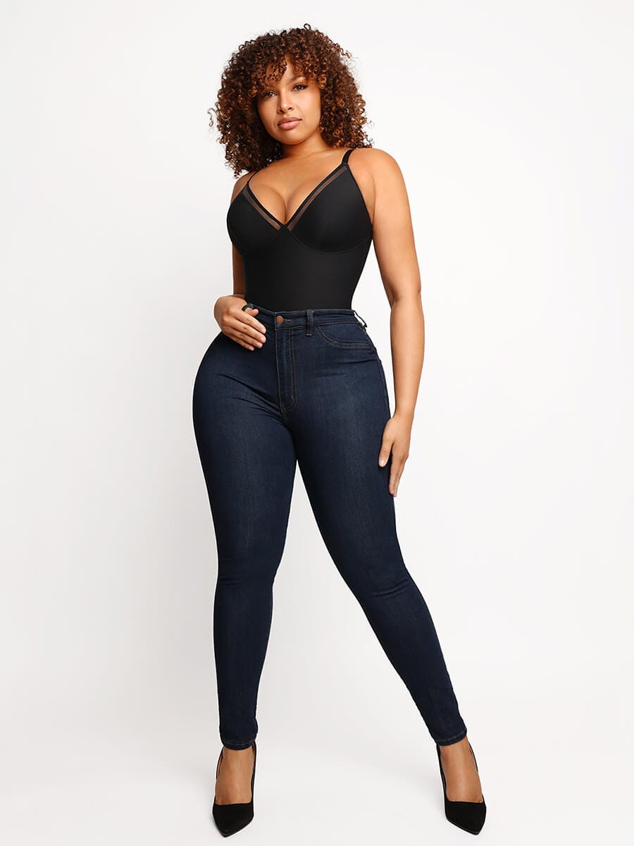 Sexy Deep V-Neck Mesh Sheer Bodysuit