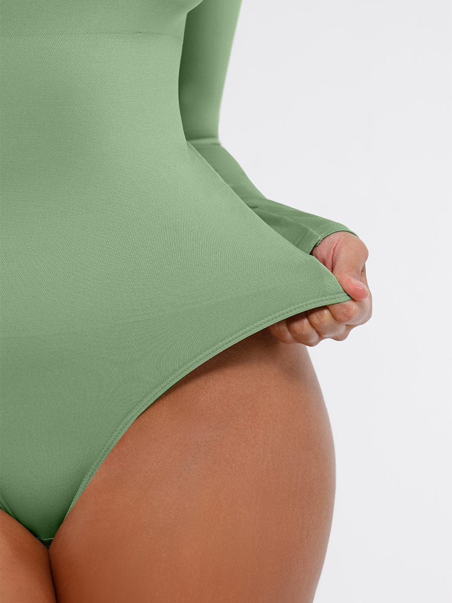 🌿Seamless Eco-friendly Square Neck Long Sleeve 360° Waist Control Thong Bodysuit