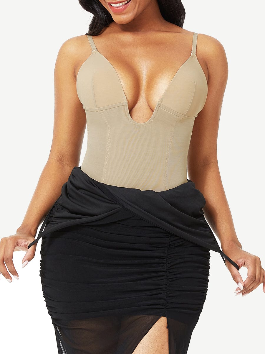 Plunge Low-Back Thong Shapewear Bridal Bodysuit