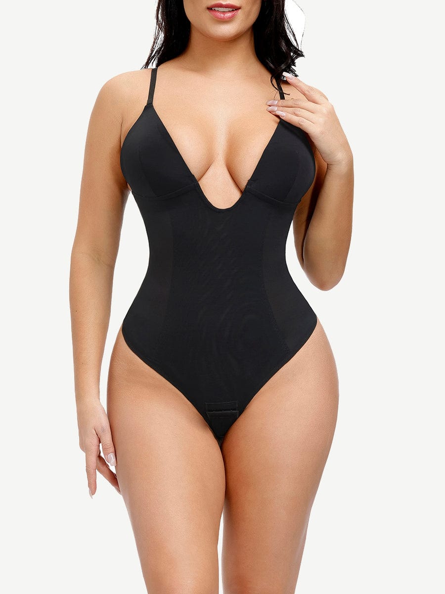 Plunge Low-Back Thong Shapewear Bridal Bodysuit
