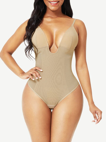 Plunge Low-Back Thong Shapewear Bridal Bodysuit