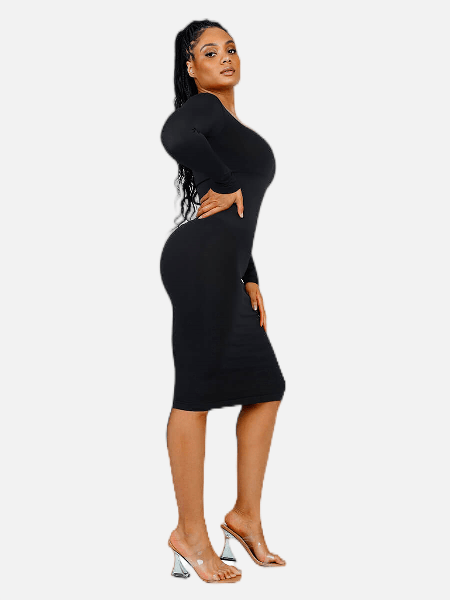 🌿 Eco-friendly Seamless Square Neck Long Sleeve Shaper Dress