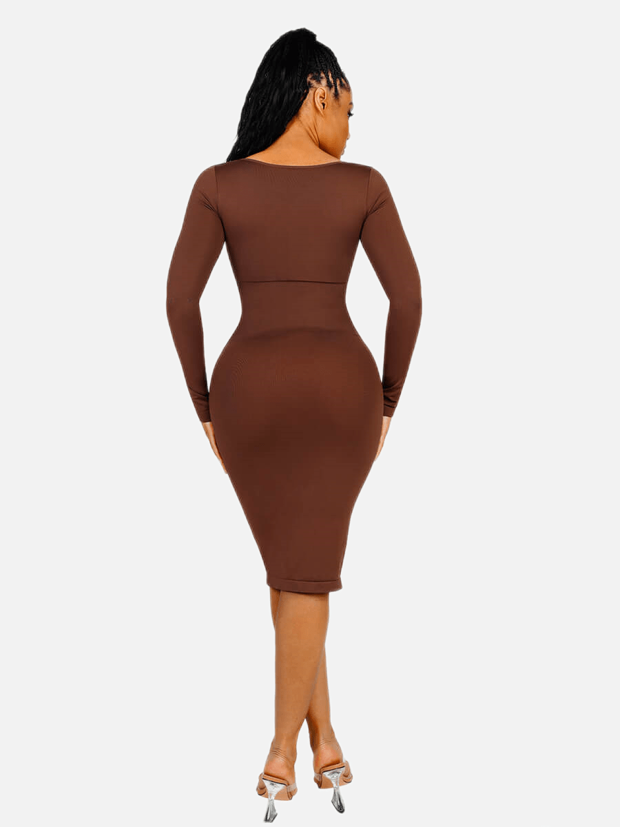 🌿 Eco-friendly Seamless Square Neck Long Sleeve Shaper Dress