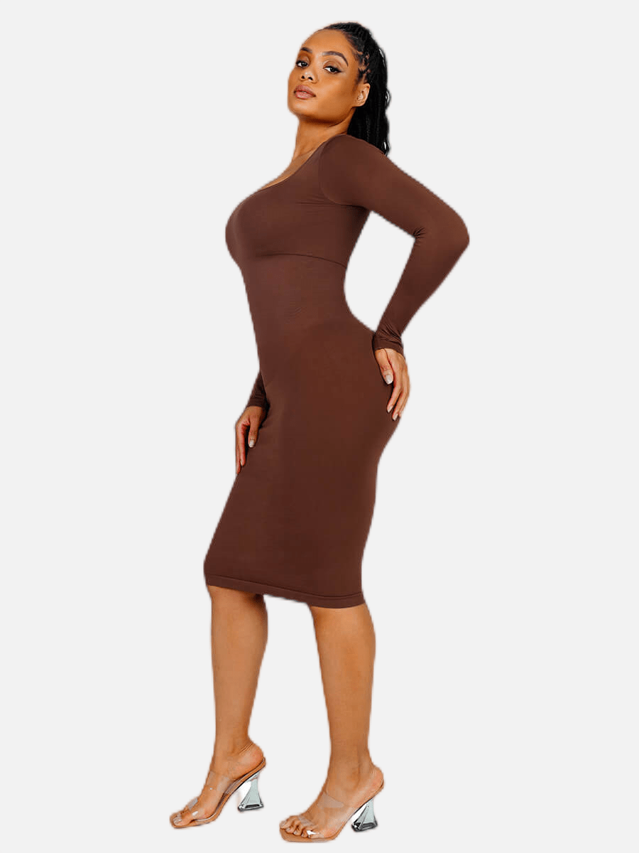 🌿 Eco-friendly Seamless Square Neck Long Sleeve Shaper Dress