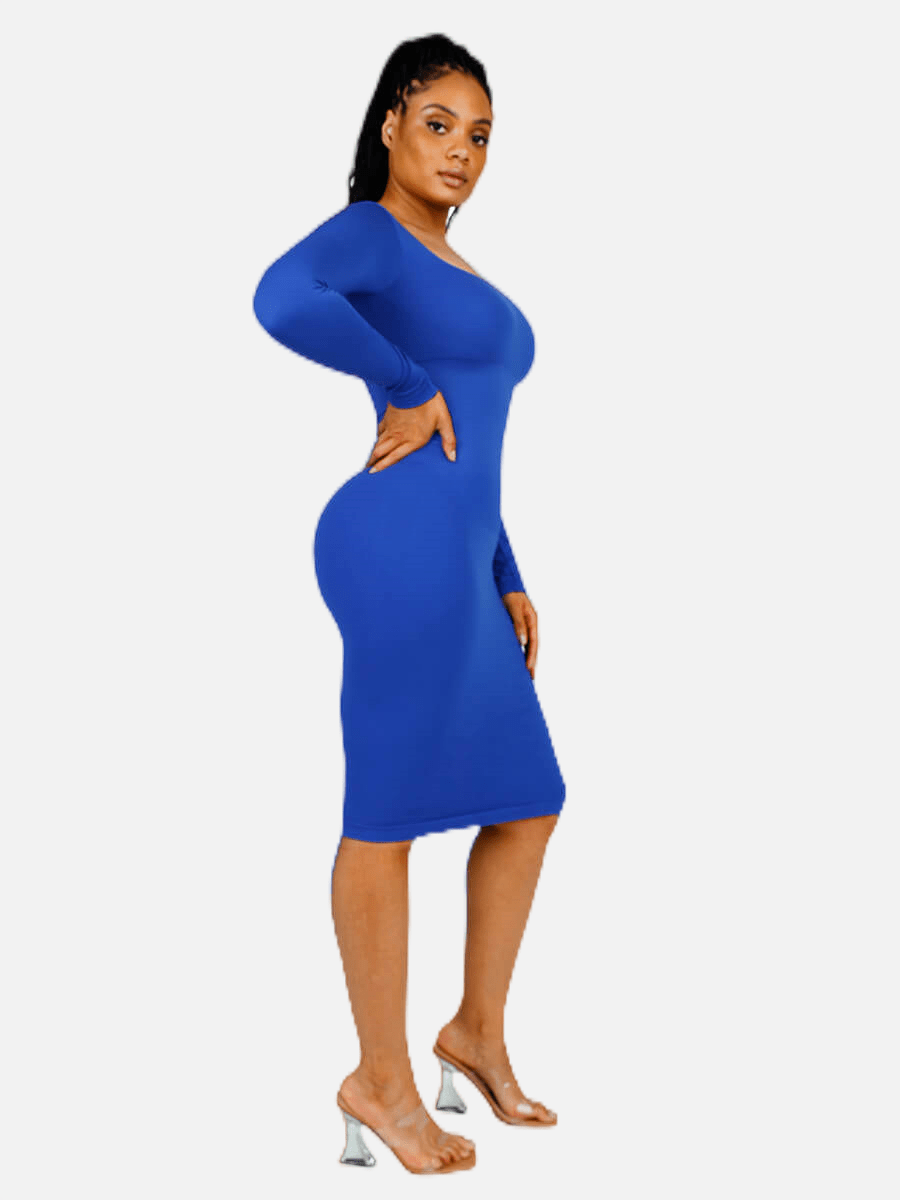 🌿 Eco-friendly Seamless Square Neck Long Sleeve Shaper Dress