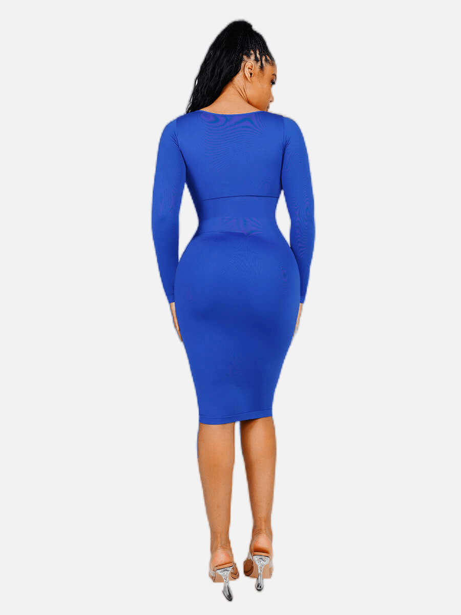 🌿 Eco-friendly Seamless Square Neck Long Sleeve Shaper Dress