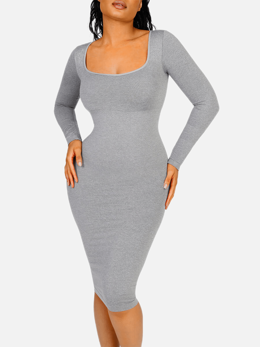 🌿 Eco-friendly Seamless Square Neck Long Sleeve Shaper Dress