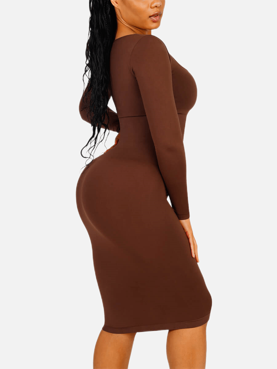 🌿 Eco-friendly Seamless Square Neck Long Sleeve Shaper Dress
