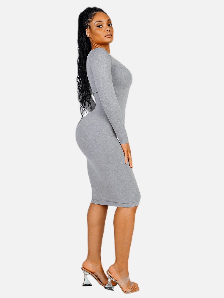 🌿 Eco-friendly Seamless Square Neck Long Sleeve Shaper Dress