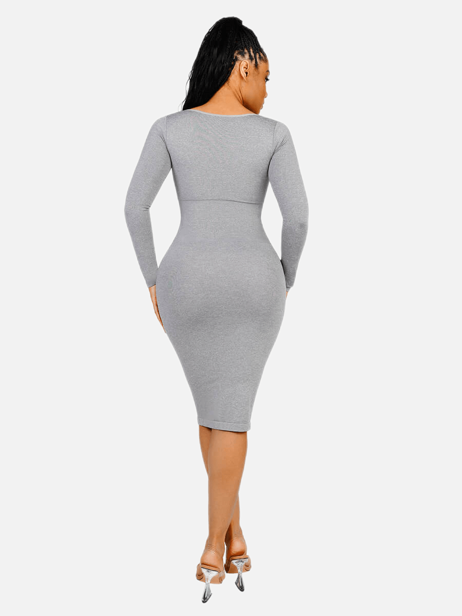 🌿 Eco-friendly Seamless Square Neck Long Sleeve Shaper Dress