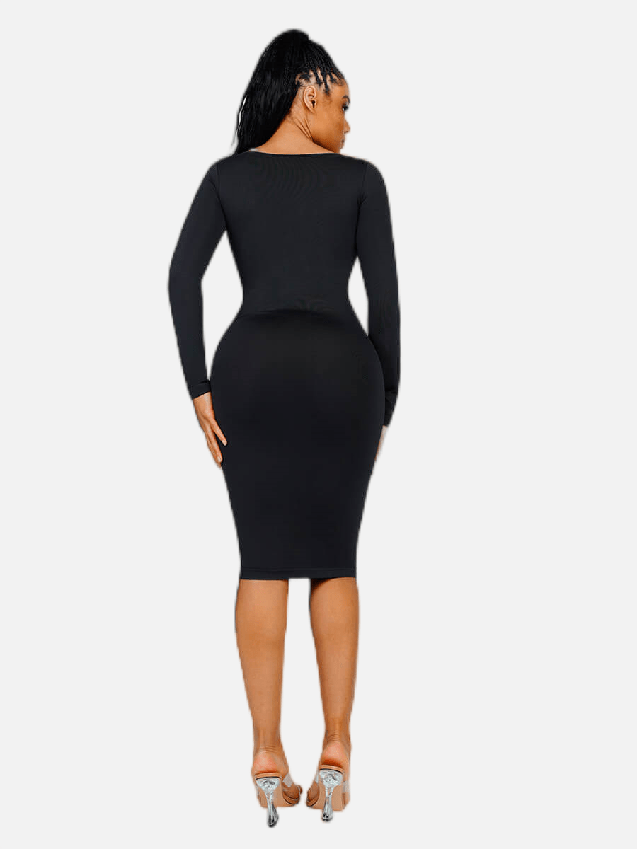 🌿 Eco-friendly Seamless Square Neck Long Sleeve Shaper Dress