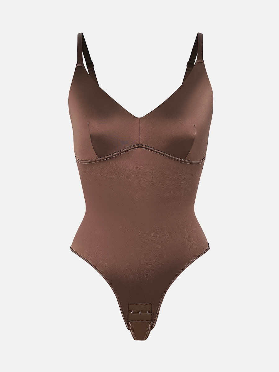 Shaping Satin Built-in Elastic Mesh Fabric Thong Bodysuit
