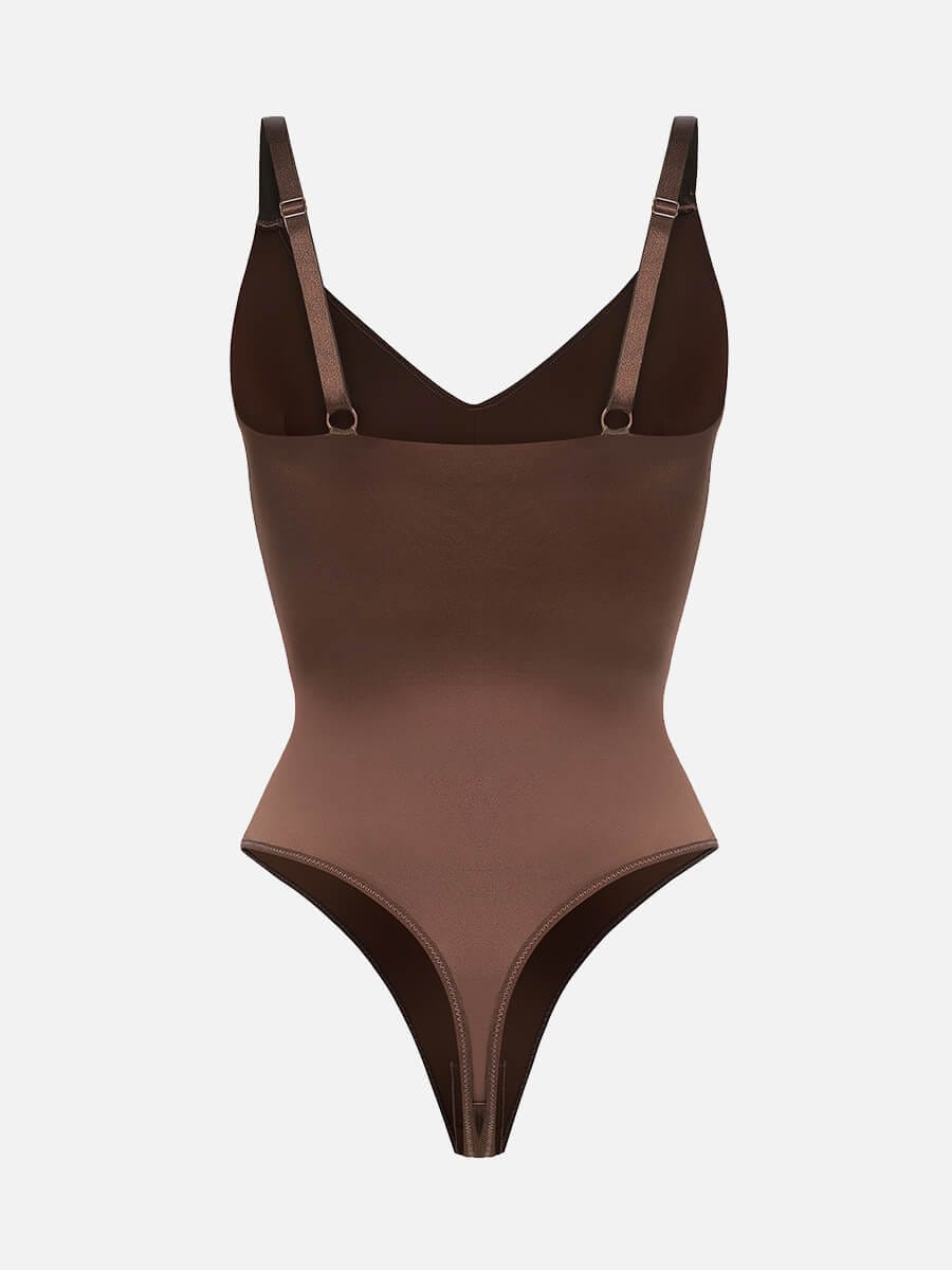 Shaping Satin Built-in Elastic Mesh Fabric Thong Bodysuit