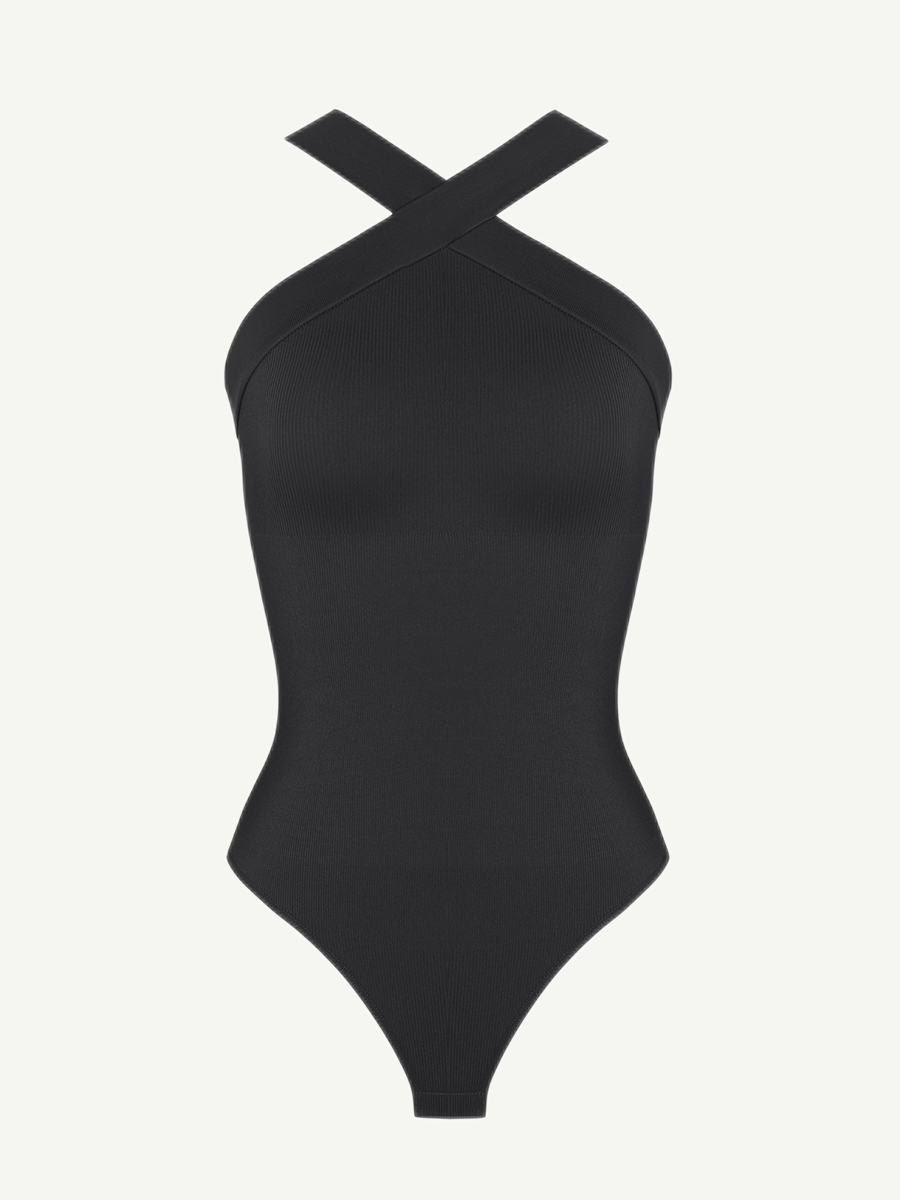 Seamless Crossover Halter Thong Bodysuit