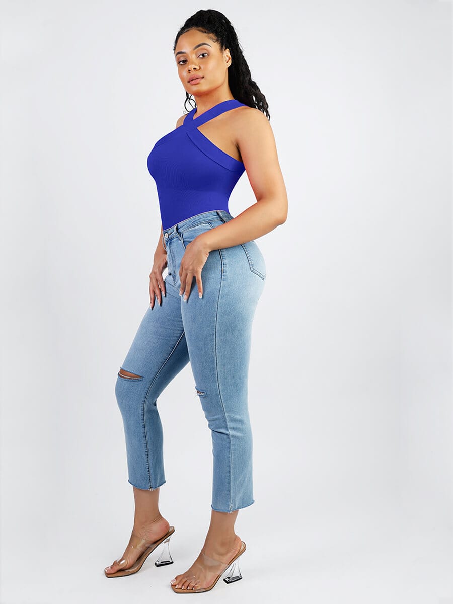Seamless Crossover Halter Thong Bodysuit