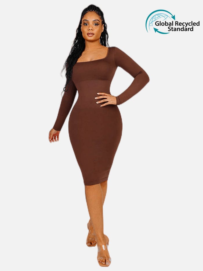 🌿 Eco-friendly Seamless Square Neck Long Sleeve Shaper Dress