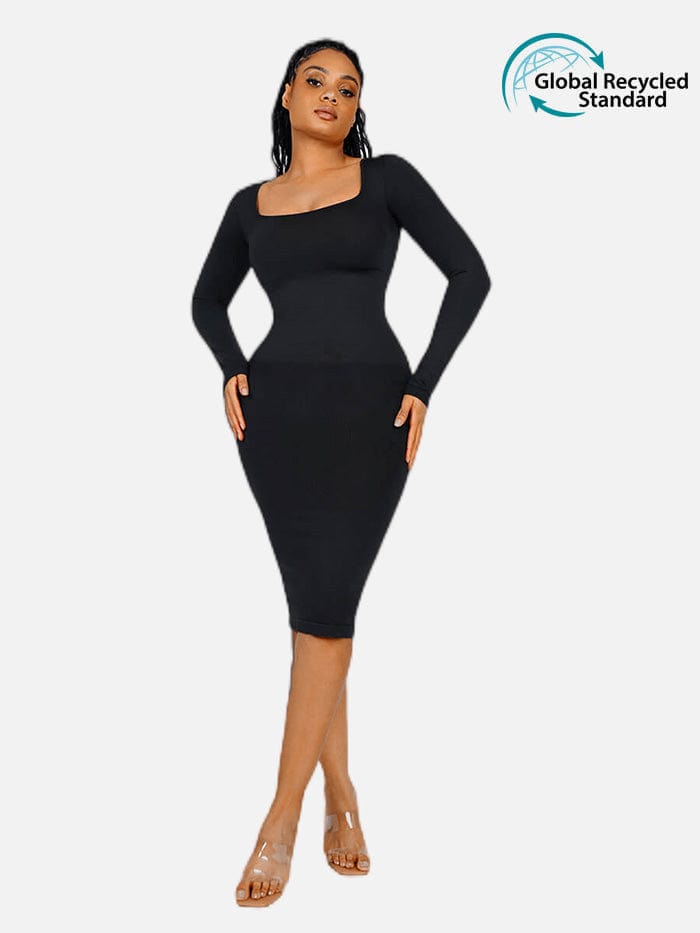 🌿 Eco-friendly Seamless Square Neck Long Sleeve Shaper Dress