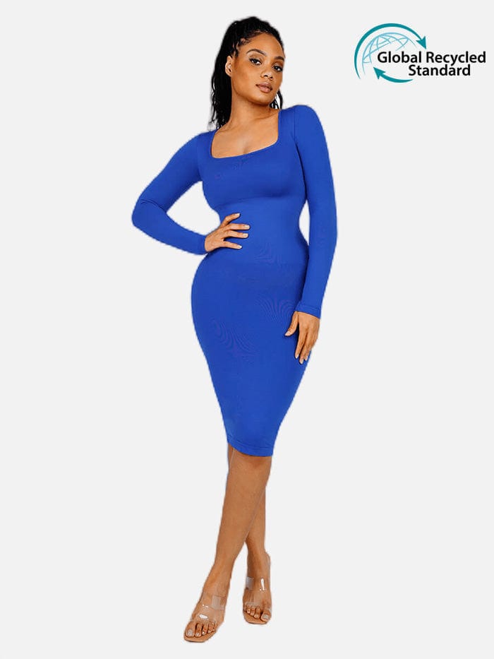 🌿 Eco-friendly Seamless Square Neck Long Sleeve Shaper Dress