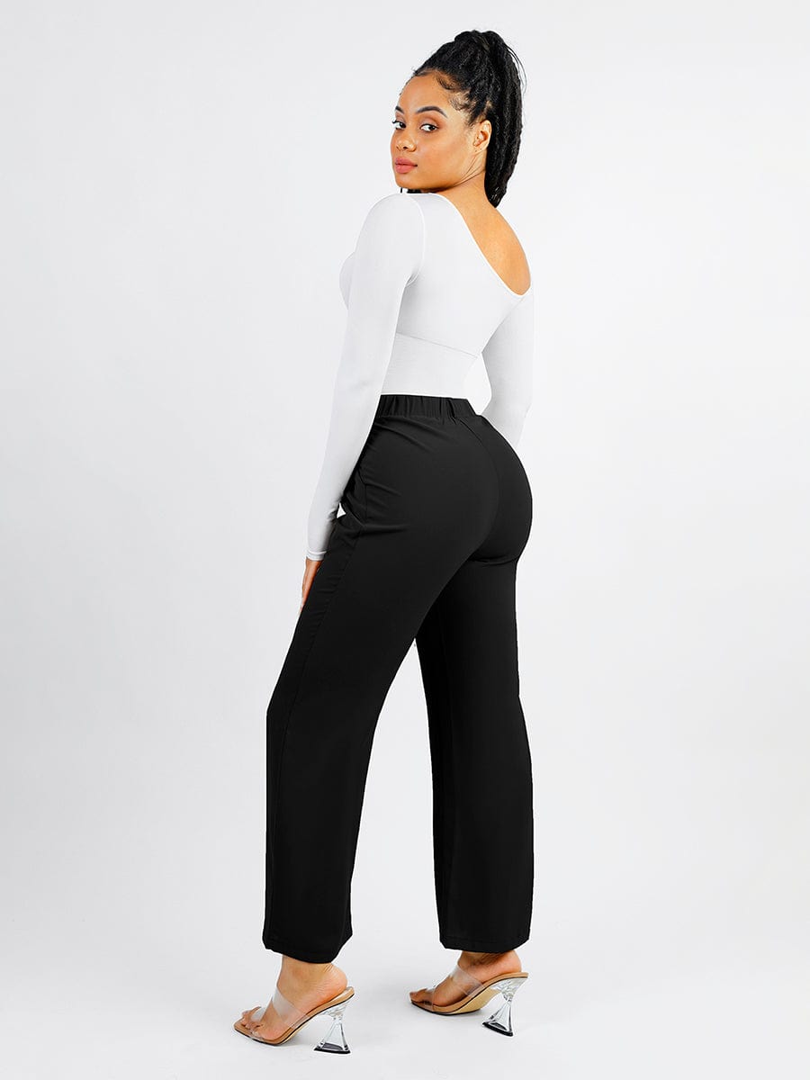 Seamless Diagonal Neck Long Sleeve Waist Trimming Thong Bodysuit