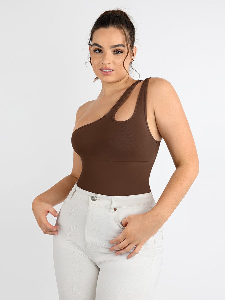 One-shoulder Cut Out Waist and Abdomen Compression Shapewear Bodysuit
