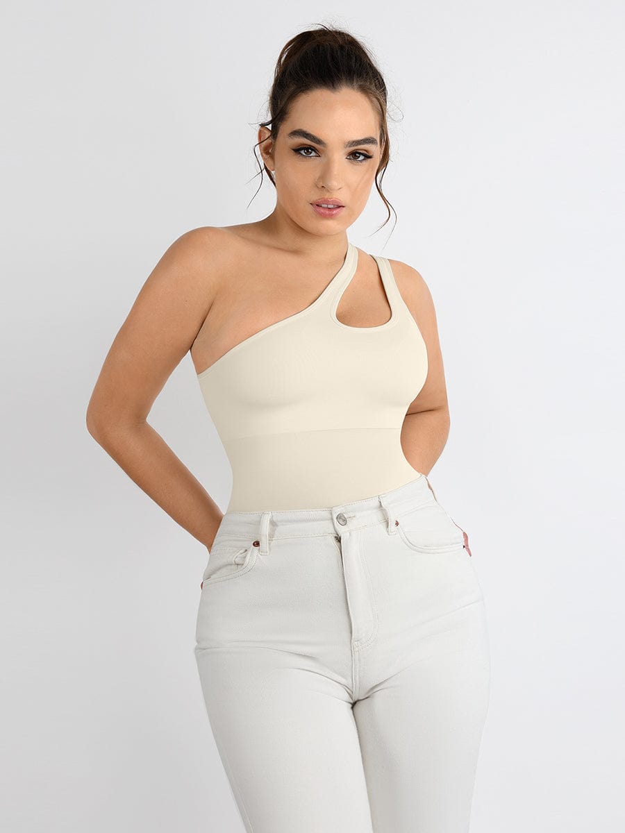 One-shoulder Cut Out Waist and Abdomen Compression Shapewear Bodysuit