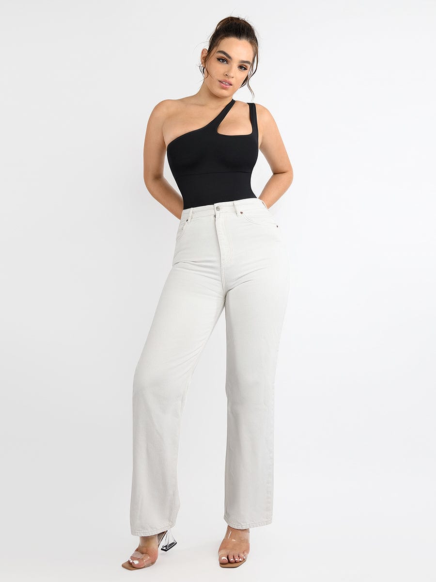 One-shoulder Cut Out Waist and Abdomen Compression Shapewear Bodysuit