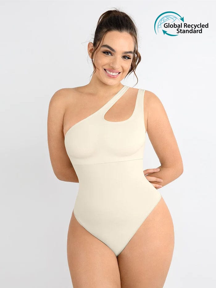 One-shoulder Cut Out Waist and Abdomen Compression Shapewear Bodysuit