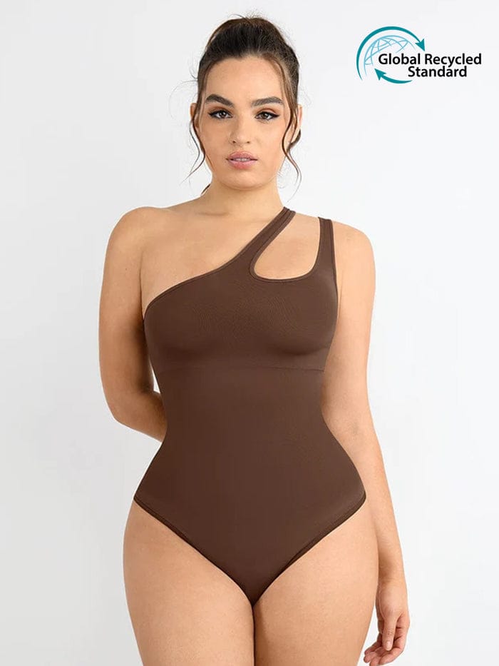 One-shoulder Cut Out Waist and Abdomen Compression Shapewear Bodysuit
