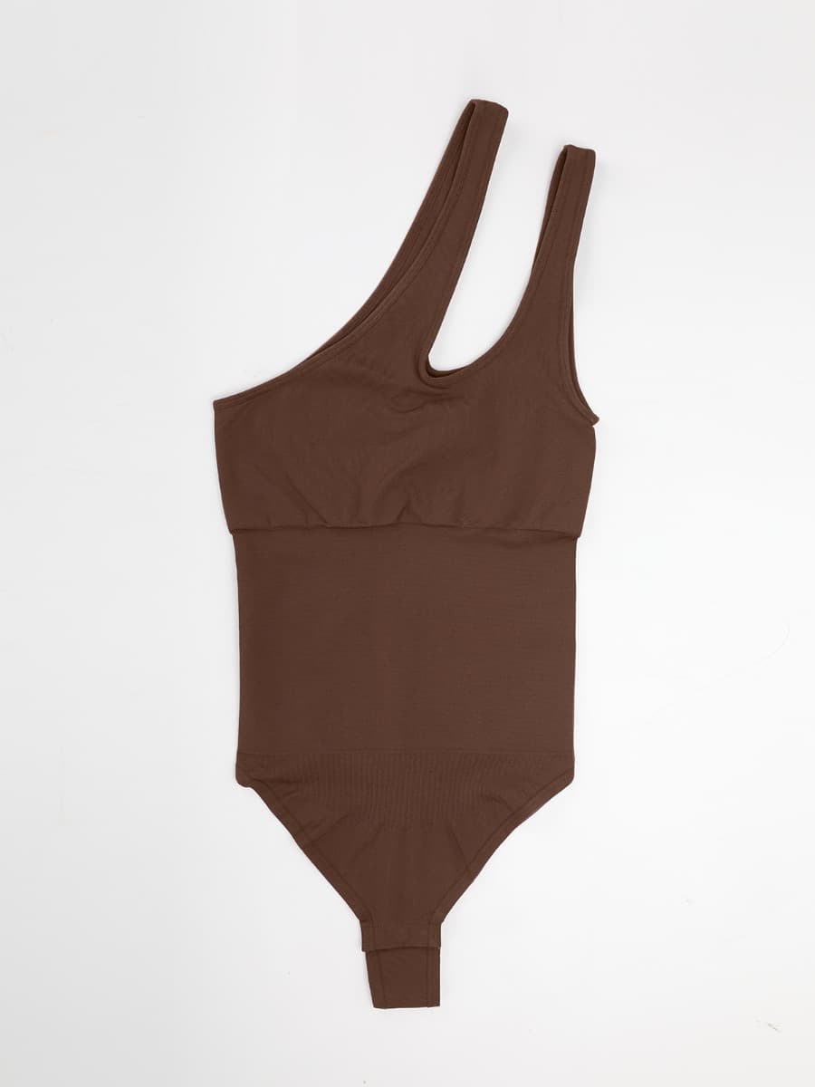One-shoulder Cut Out Waist and Abdomen Compression Shapewear Bodysuit