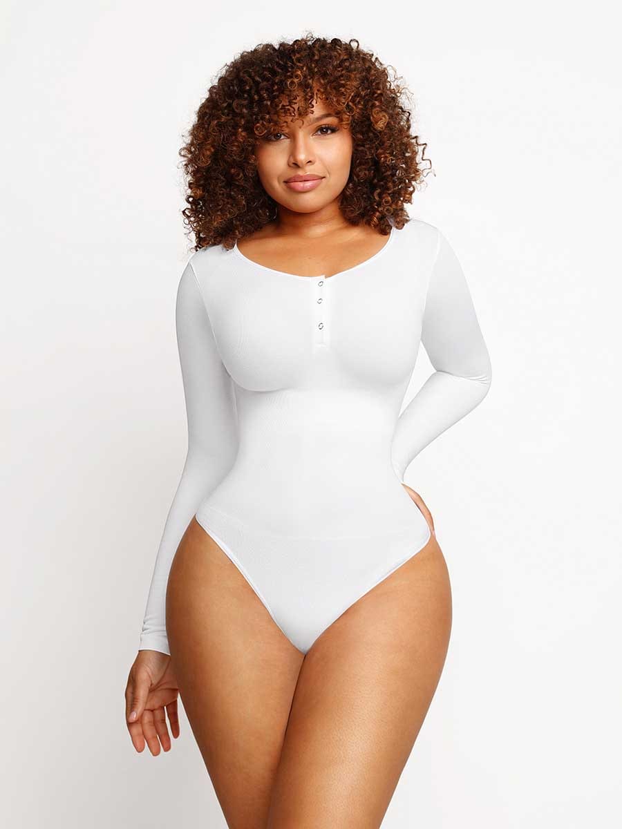 Seamless Outer Long Sleeve Thong Bodysuit