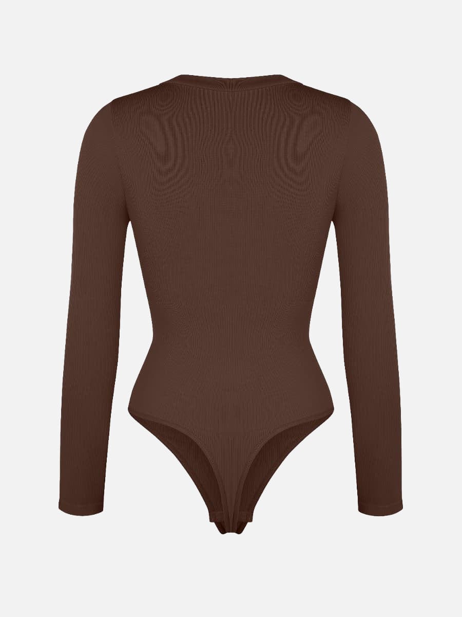 Long Sleeved V-neck Waist Shaping Tummy Control Seamless Bodysuit