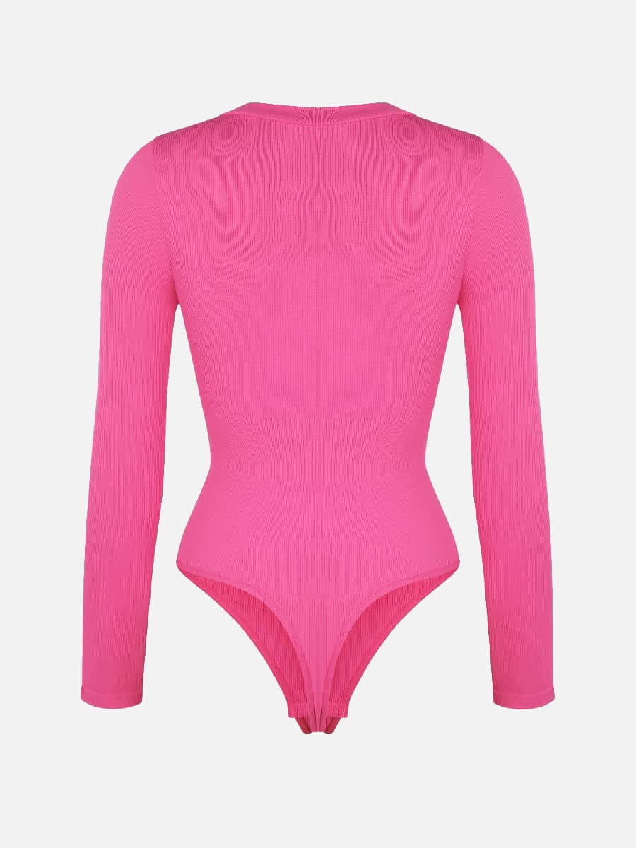 Long Sleeved V-neck Waist Shaping Tummy Control Seamless Bodysuit
