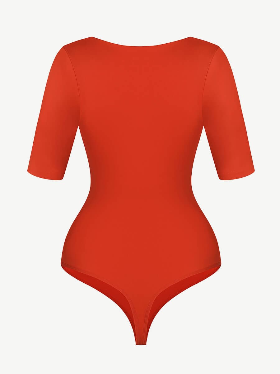 Tank Top Tight Thong Bodysuit With A Slant Cut Collar And Half Sleeves