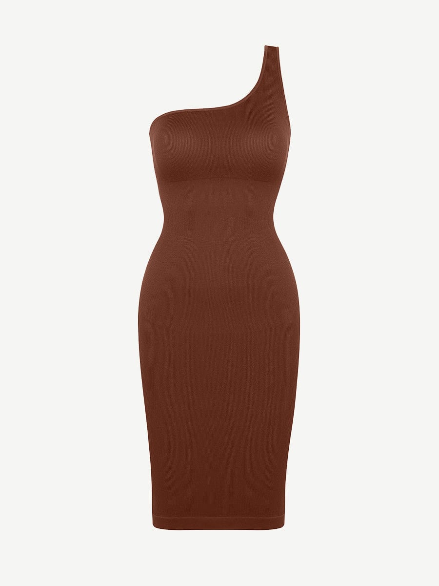 🌿Seamless Eco-friendly One-shoulder Slanted Neck Waist Trimming Shaper Dress