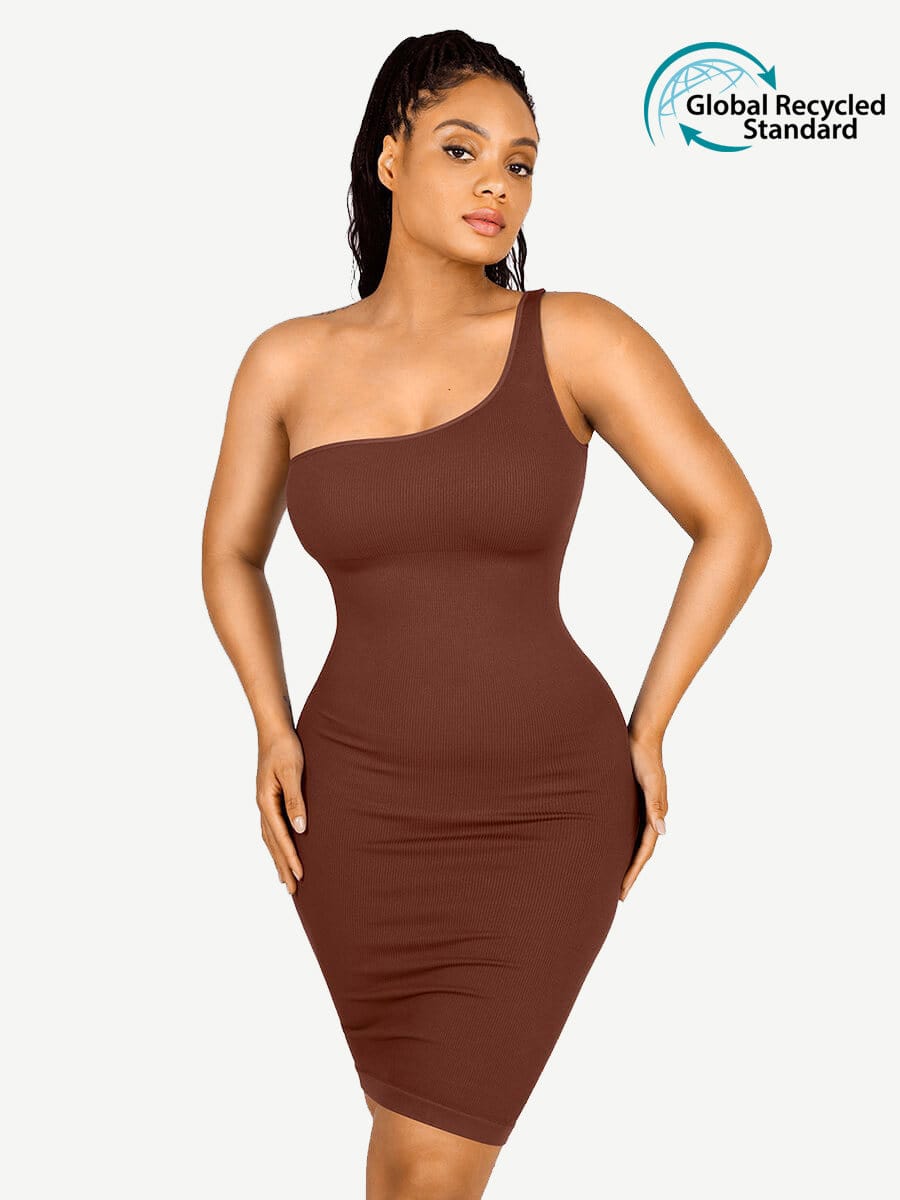 🌿Seamless Eco-friendly One-shoulder Slanted Neck Waist Trimming Shaper Dress