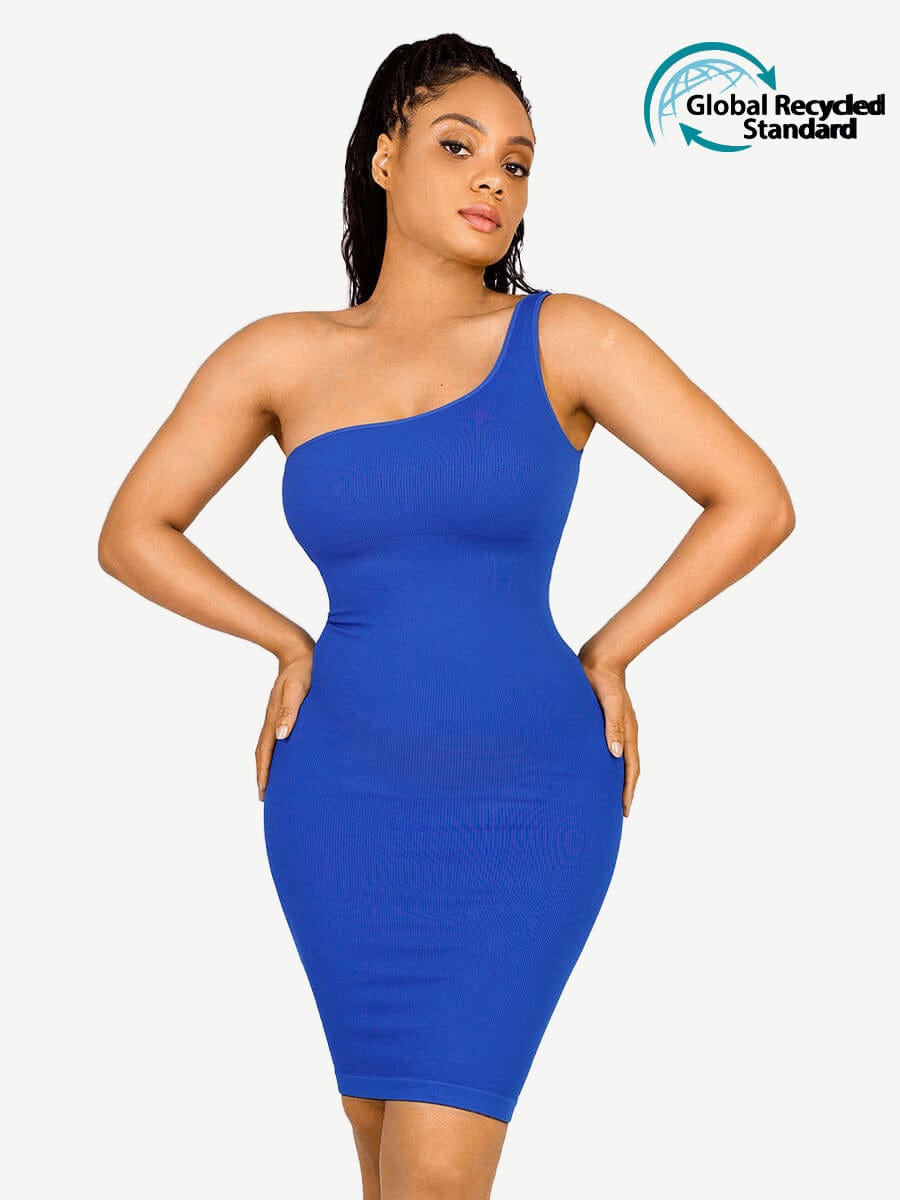 🌿Seamless Eco-friendly One-shoulder Slanted Neck Waist Trimming Shaper Dress