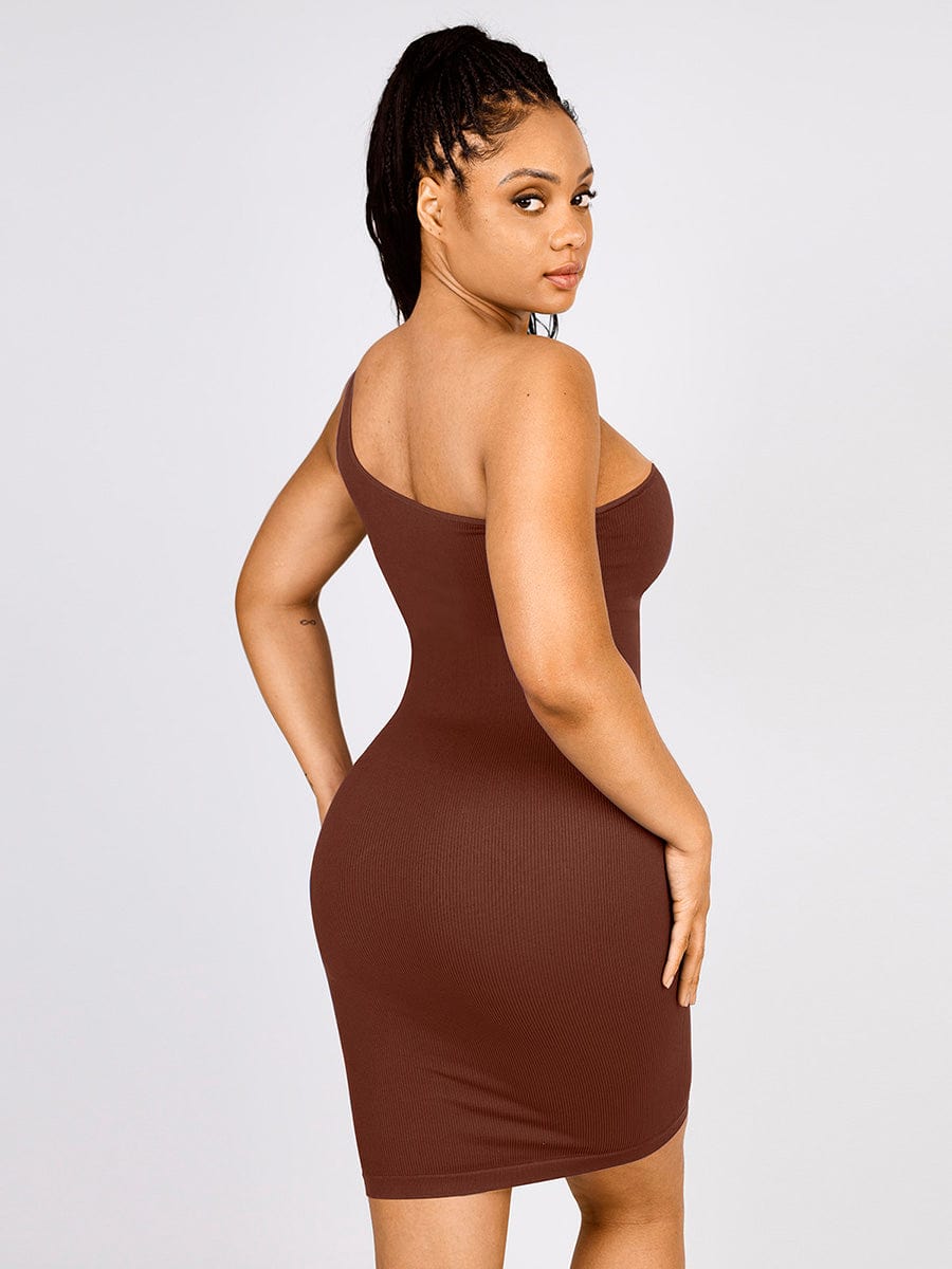 🌿Seamless Eco-friendly One-shoulder Slanted Neck Waist Trimming Shaper Dress