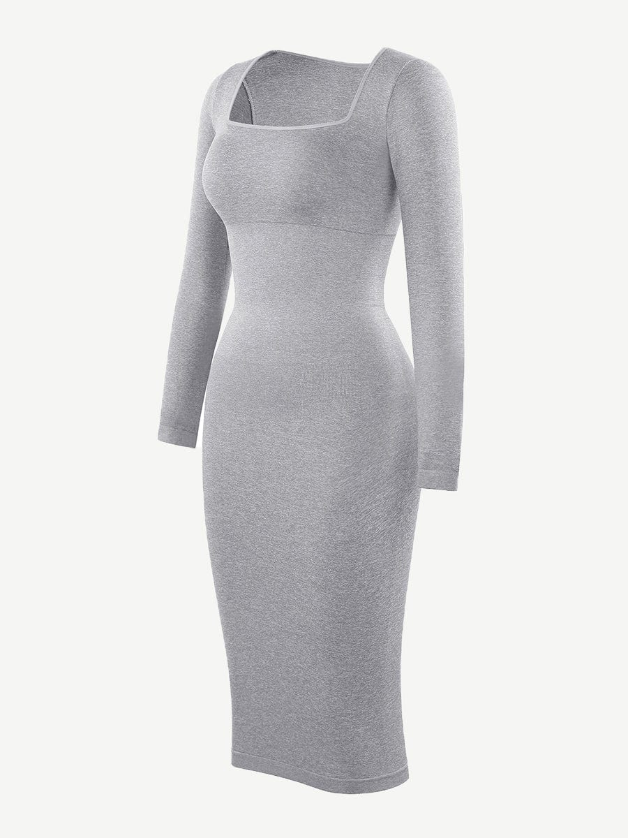 🌿 Eco-friendly Seamless Square Neck Long Sleeve Shaper Dress