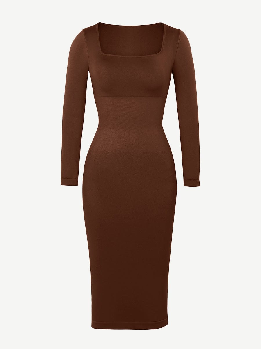 🌿 Eco-friendly Seamless Square Neck Long Sleeve Shaper Dress