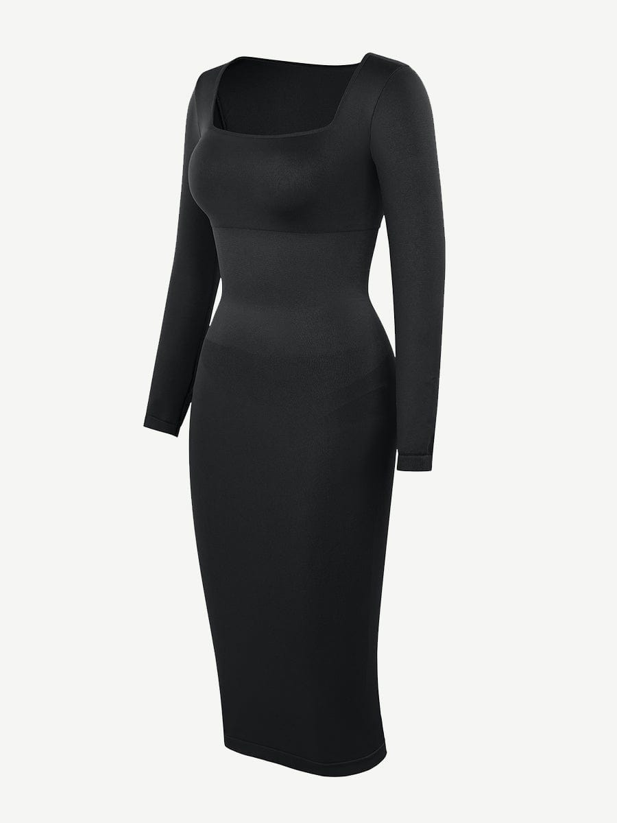 🌿 Eco-friendly Seamless Square Neck Long Sleeve Shaper Dress